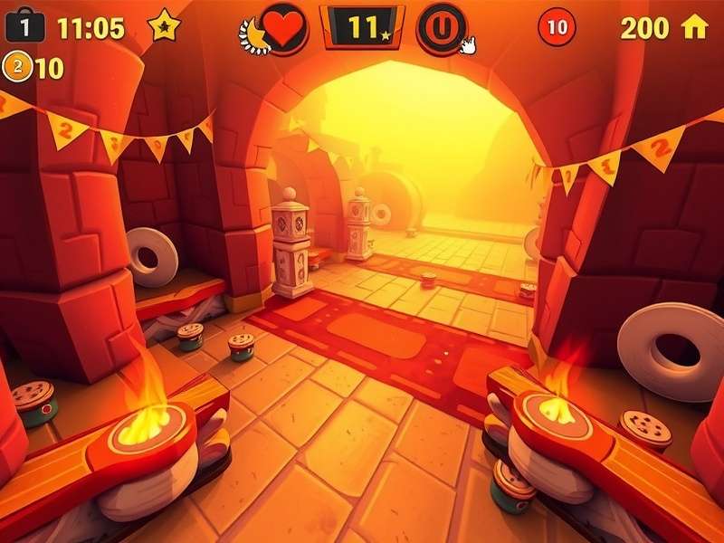 Fiery Cinnamon Dash gameplay screenshot showing spicy obstacles